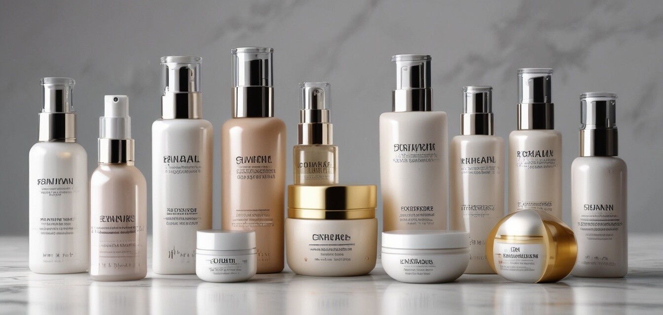 Anti-aging skincare kits on marble