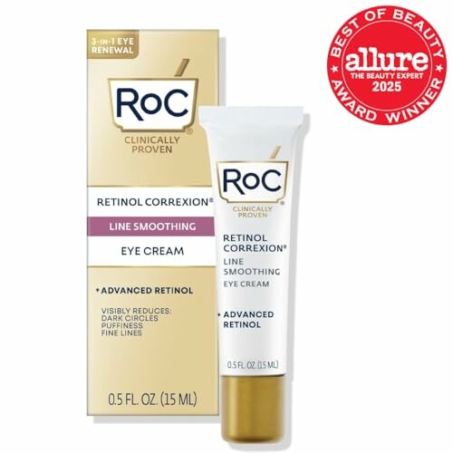 RoC Retinol Correxion Line Smoothing Eye Cream with packaging, Allure Best of Beauty Award 2025.