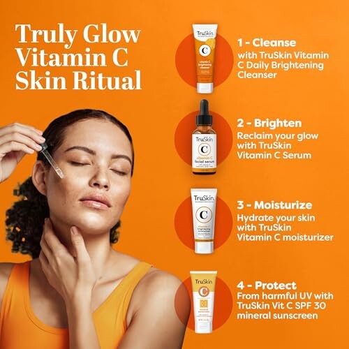 Truly Glow Vitamin C Skin Ritual with four skincare steps: cleanse, brighten, moisturize, protect.